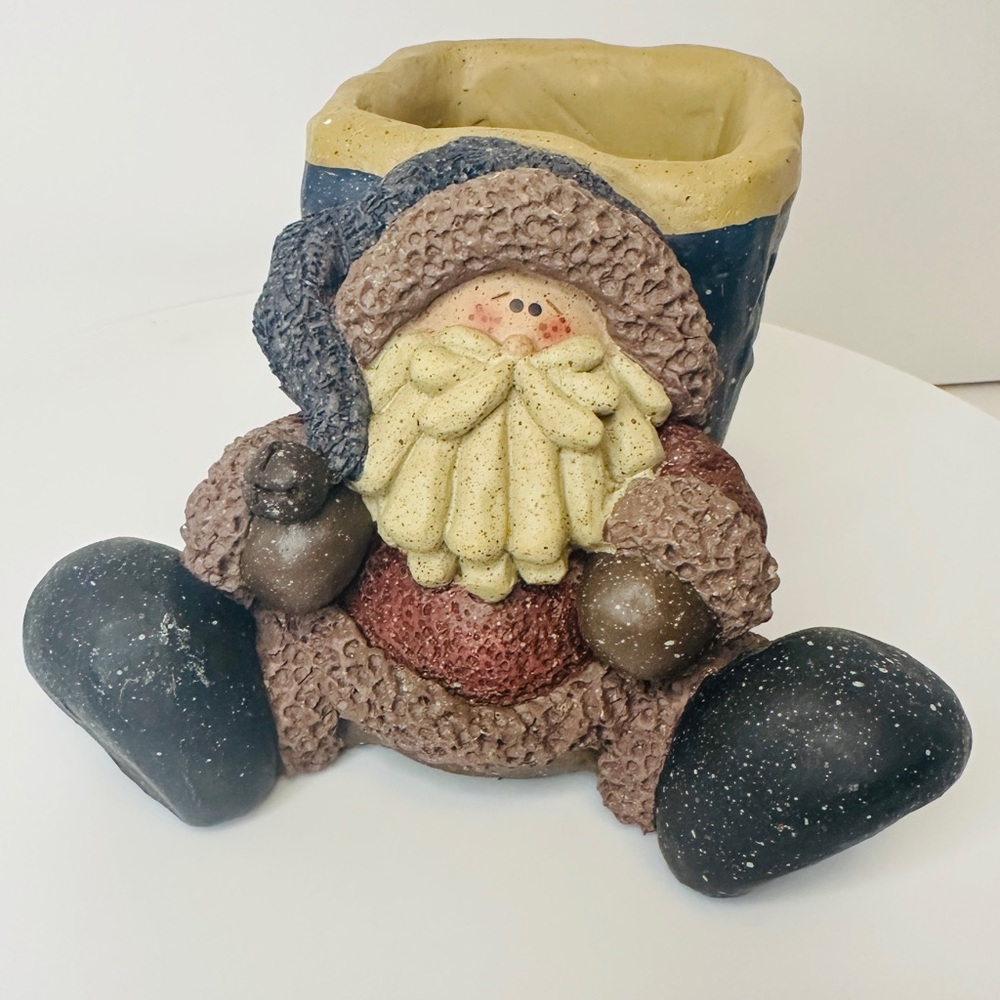 Resin Folk Art Rustic Primitive Red and Blue Santa Candle Holder Holiday Decor